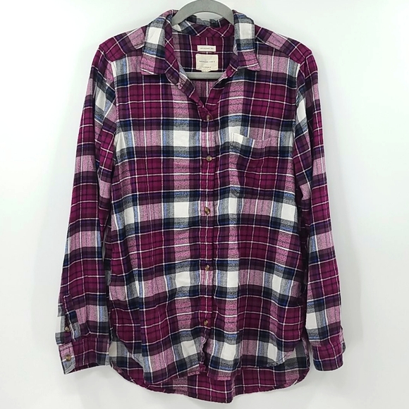 American Eagle Outfitters Tops - American eagle boyfriend fit purple plaid …